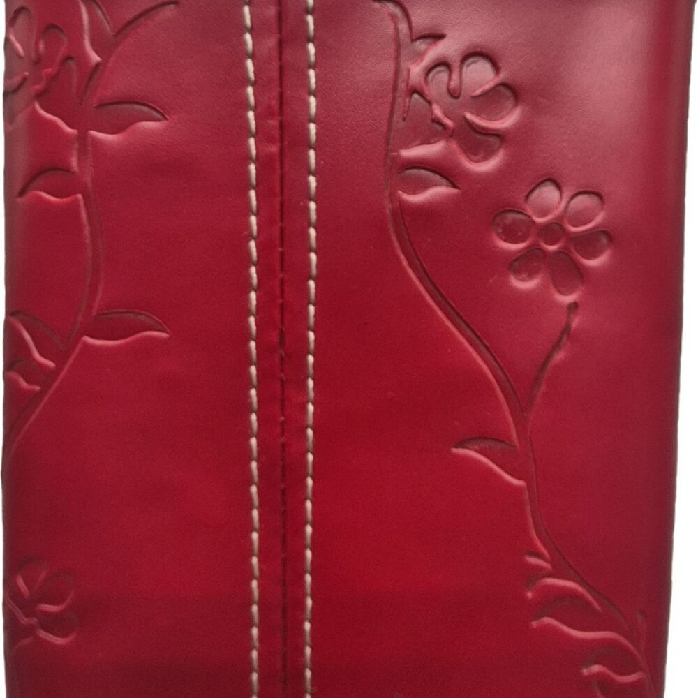 Starbucks 2004 Red Leather Drink Sleeve Embossed Floral For 12 OZ Barista Mug - Picture 5 of 7